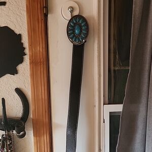 Black Belt with Turquoise Oval Buckle